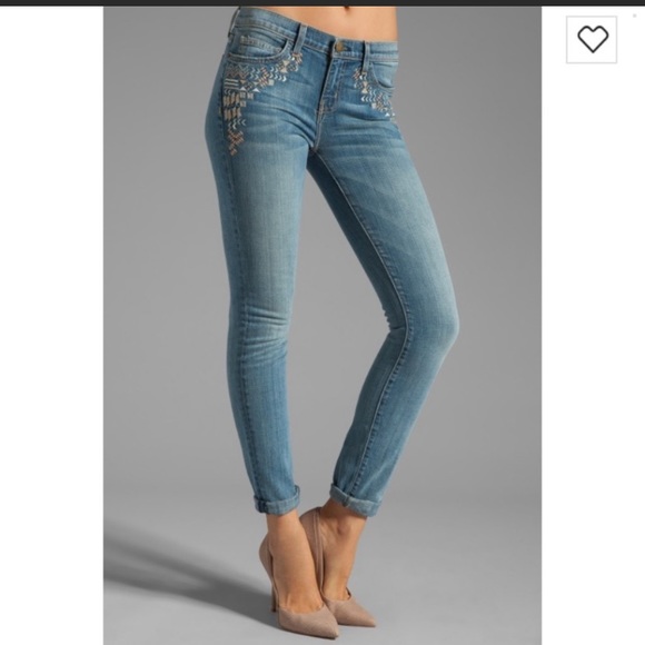Current/Elliott Denim - Current/Elliott Embroidered Rolled Skinny Jeans 25